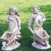 Coppia bimbi cariola- portavaso in graniglia di marmo di carrara